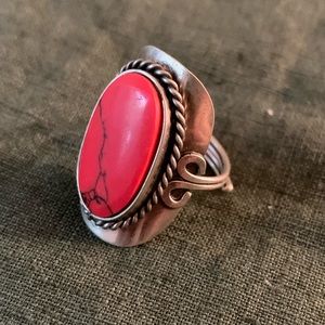 Silver ring with red stone